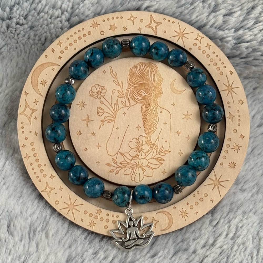 Teal Jasper Beaded Yoga Om Bracelet